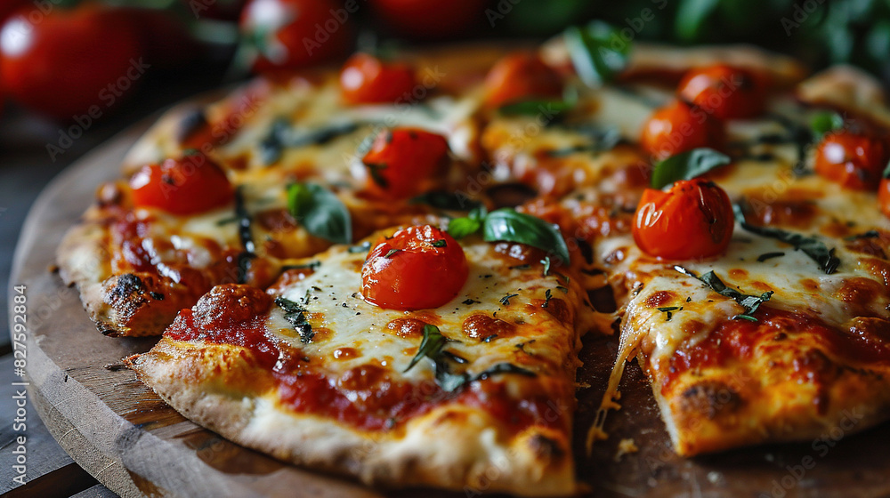 Delicious Cutting Cheese Pizza Into Triangular Pieces On Blurry Background Delicious Cutting Cheese Pizza Into Triangular Pieces On Blurry Background