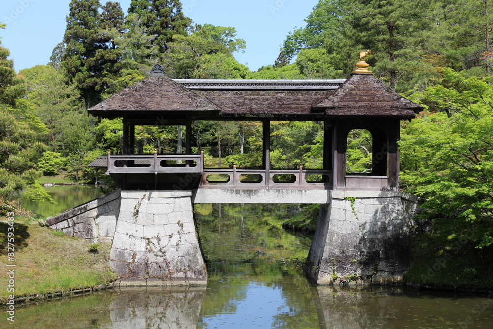 Chitose-bashi Bridge and Yokuryu-chi Pond in Shugakuin Imperial Villa, Kyoto, Japan Chitose-bashi Bridge and Yokuryu-chi Pond in Shugakuin Imperial Villa, Kyoto, Japan
