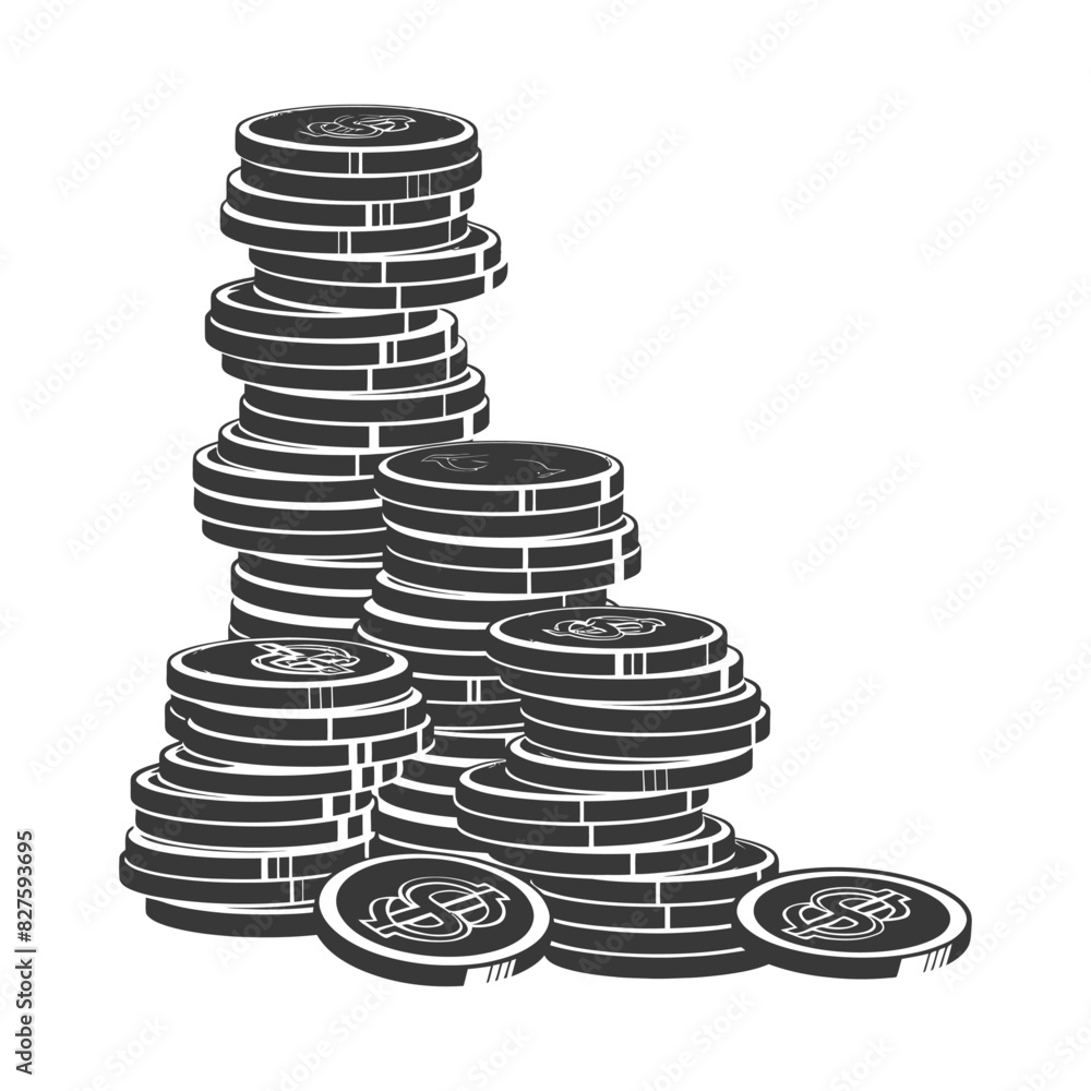 Silhouette pile of coin black color only Silhouette pile of coin black color only