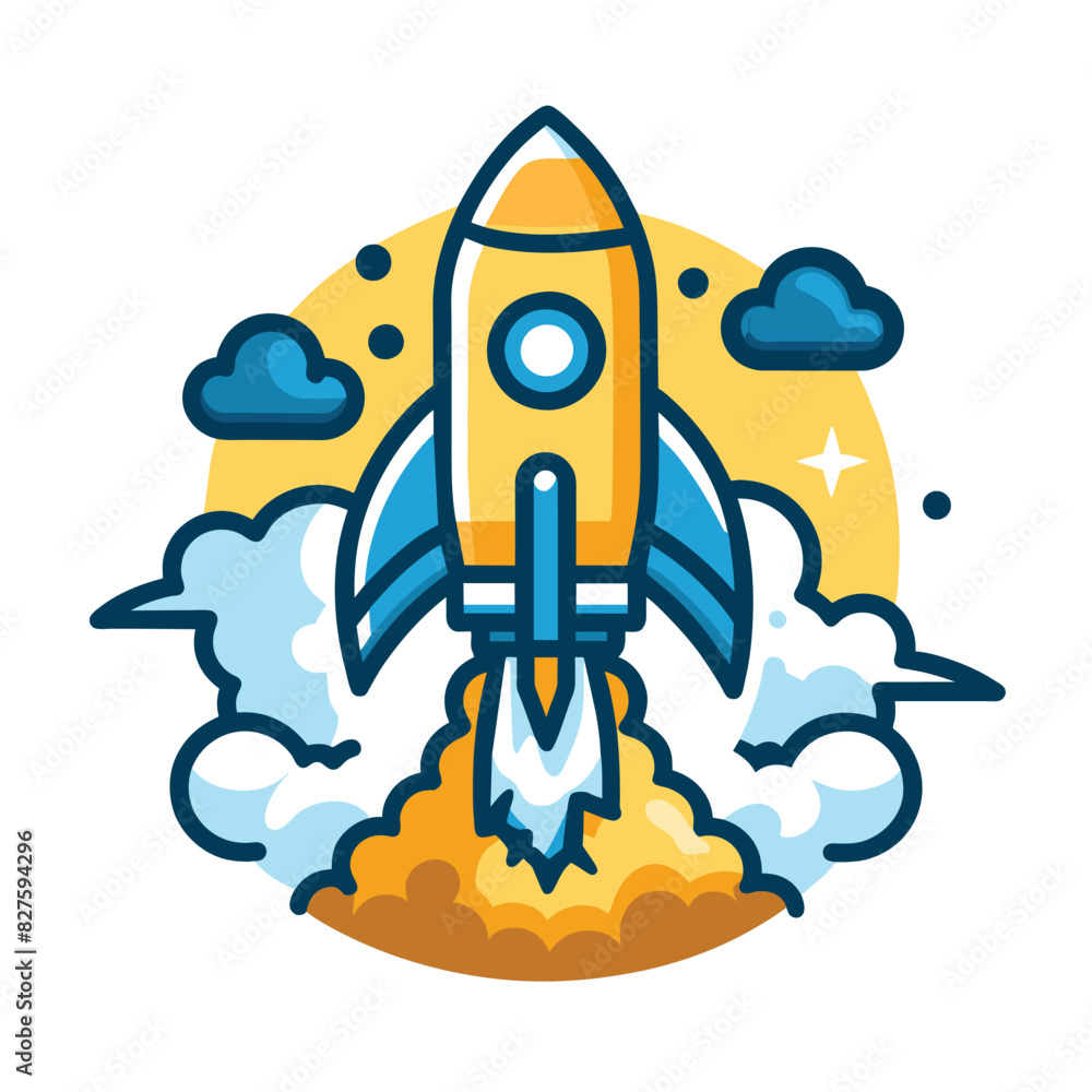 Cartoon Yellow Rocket Ship Launching into Space Cartoon Yellow Rocket Ship Launching into Space