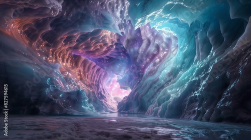 Ice caves glow with otherworldly energies, pulsating rhythmically and creating an eerie, enchanting lure. photo