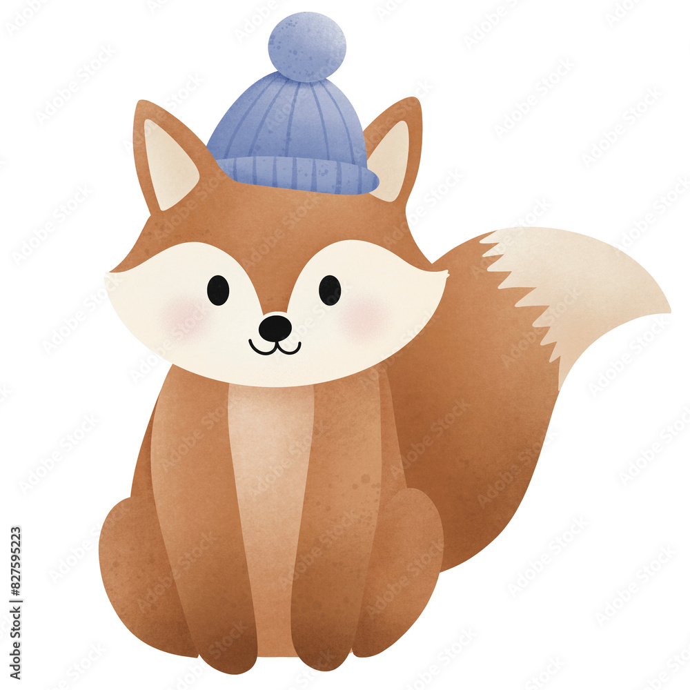 Naklejka premium Brown Fox with blue hat