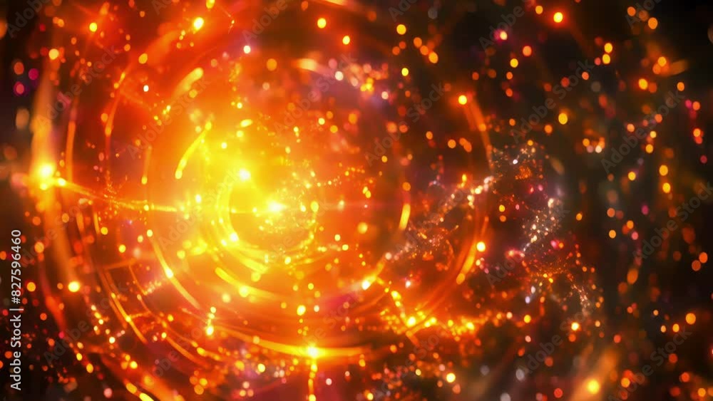 A shimmering orb surrounded by concentric rings of energy represents the gravitational pull and unification of matter in the early universe. A shimmering orb surrounded by concentric rings of energy represents the gravitational pull and unification of matter in the early universe.