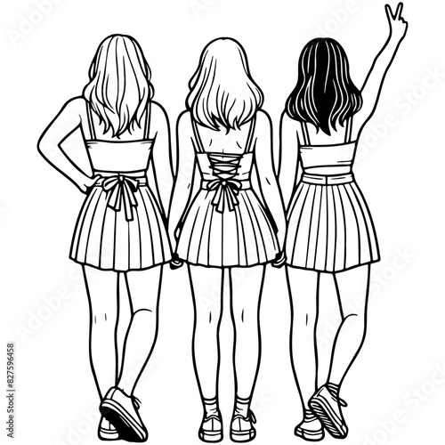 Girl Friends Sketch Drawing.