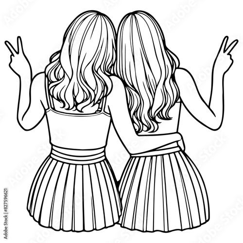Girl Friends Sketch Drawing.