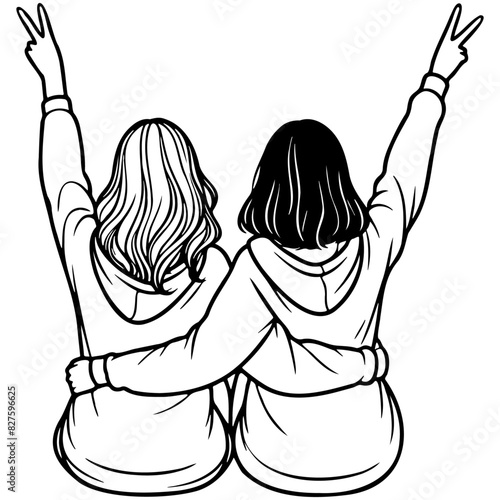 Girl Friends Sketch Drawing.