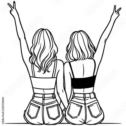 Girl Friends Sketch Drawing.