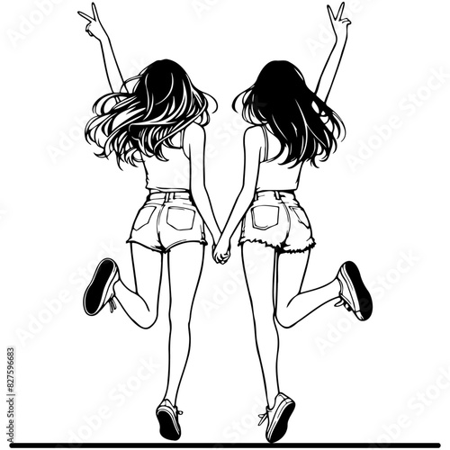 Girl Friends Sketch Drawing.