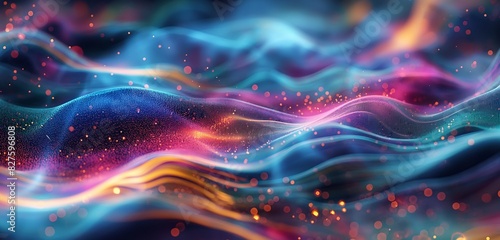 A Stunning Ultra View: Waves and Particles Dance on a Gradient Background with Colorful Particles, Creating a Mesmerizing HD Wallpaper that Captures the Harmony and Beauty of Waves and Particles Blend