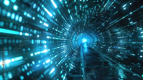 Blue glowing digital tunnel background