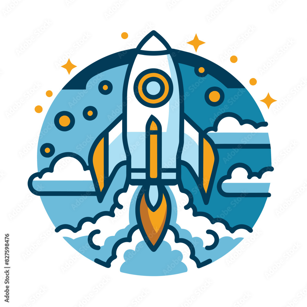 A Cartoon Rocket Taking Off Into a Starry Sky A Cartoon Rocket Taking Off Into a Starry Sky