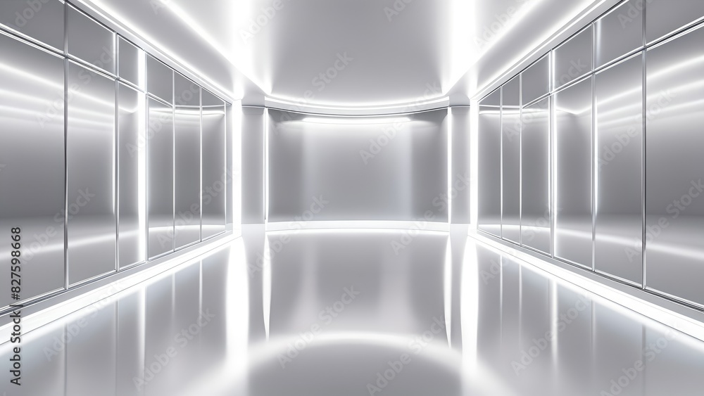 Obraz premium 3d render empty room, corridor perspective background with shiny reflective lights.