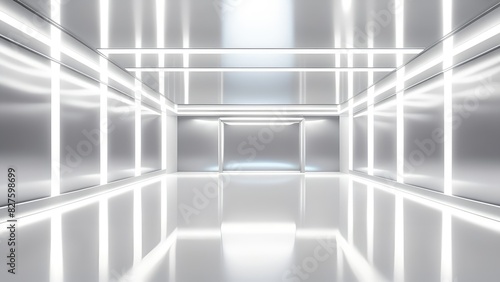 Wallpaper Mural 3d render empty room, corridor perspective background with shiny reflective lights. Torontodigital.ca