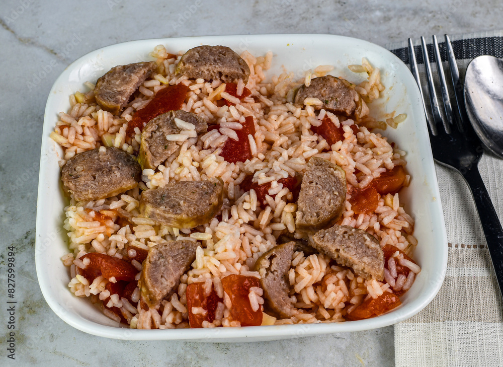 rice with diced tomatoes and sausages rice with diced tomatoes and sausages