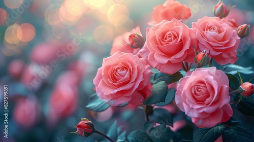 Cluster of pink roses with soft focus background  suitable for romantic gift advertisements or Valentine s Day promotions