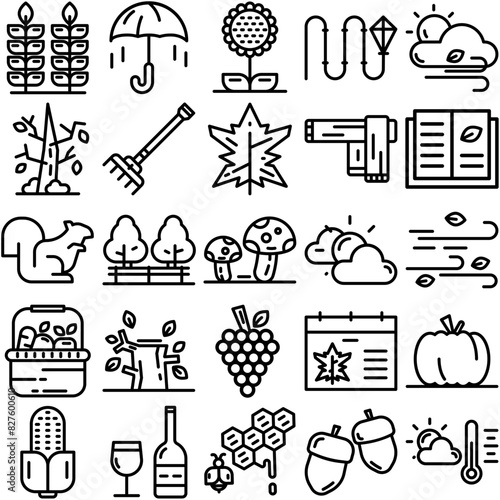 Mega Set Of Vector Autumn Icons Silhouette Vector Logo Design Containing Weather,Tree,Vegetable,Fall,Autumn Simple Black Style Symbol Sign For Apps And Website, Vector Illustration