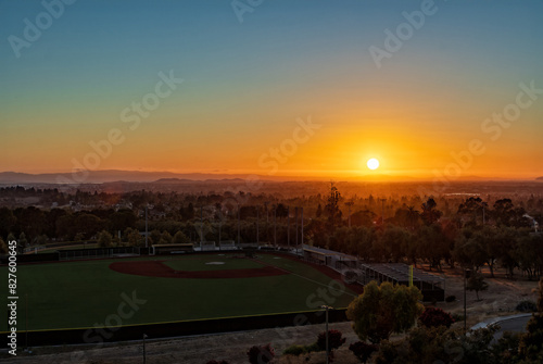Sunset view of Freemont city from Ohlone Scholl, CA, USA