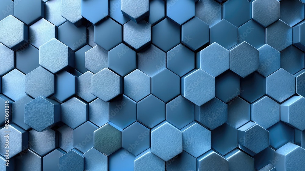 3D rendering of blue hexagons. 3D rendering of blue hexagons.