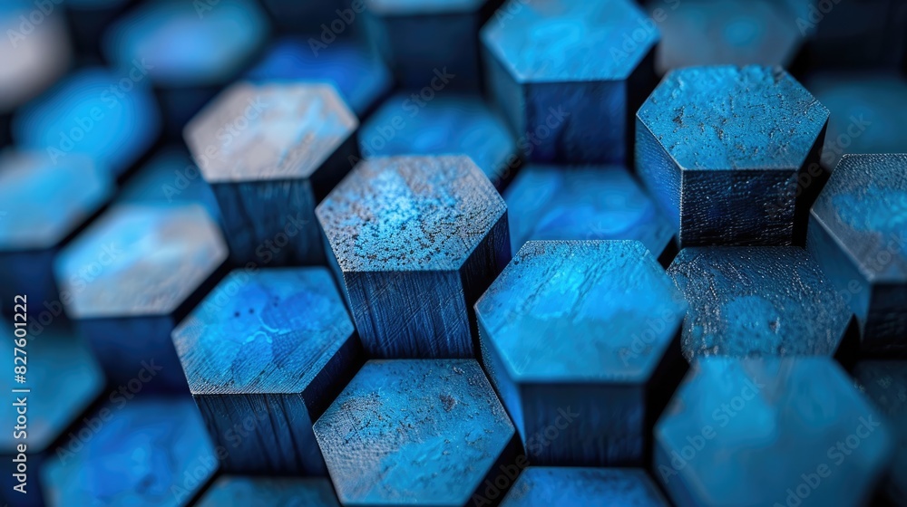 3D rendering of blue hexagons. 3D rendering of blue hexagons.