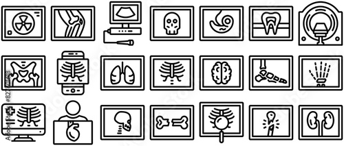 Set Of X Ray Icons Web Header Banner Design Containing Xray,Skull-Xray,Hospital,Roentgen,Medical Pictograms And Infographics Design Elements Vector Illustration