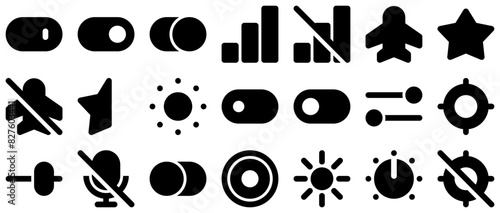 A Collection Of Toggle And Button Glyph Vector Symbols Apps, Websites Ui Designs Suitable For Toggle,Switch-On,Toggle-Button,Button,Switch Infographic Simple Vector Illustration Logo