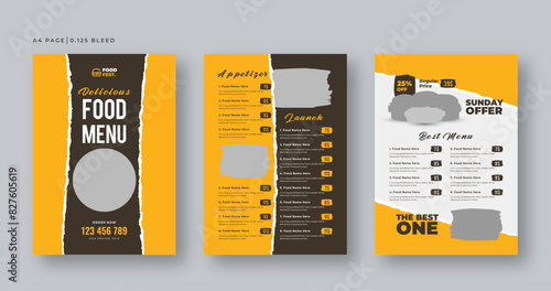 Food menu flyer template, Restaurant menu design