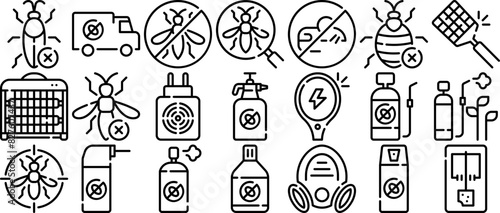 Set Of Pest Control Isolated Silhouette Solid Icons With Pest,Bug,Insect,Bottle,Spray Solid Icon Collection. Vector Illustration
