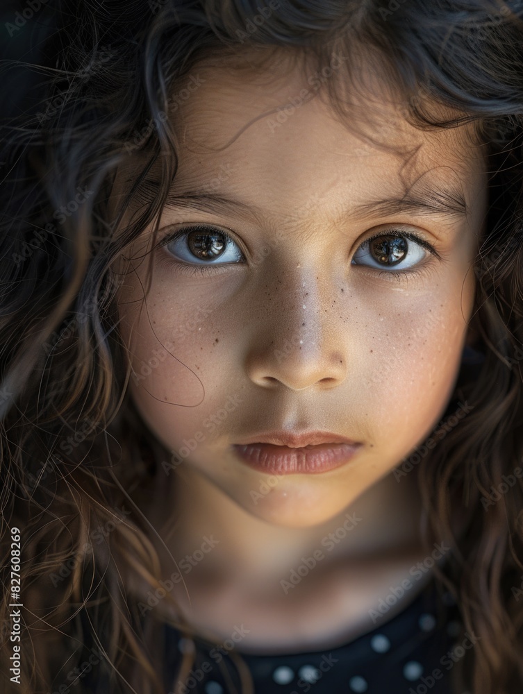 A young girl with brown hair and brown eyes. She has a small nose and a small mouth A young girl with brown hair and brown eyes. She has a small nose and a small mouth