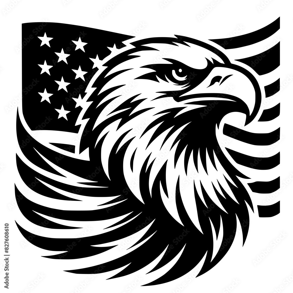 Naklejka premium Eagle with Flag Svg & PNG Files, Patriotic Clipart Vector Image, 4th of July, Eagle t shirt SVG Sublimation Design, American flag Graphic, USA Flag, Bird SVG, Eagle Silhouette 