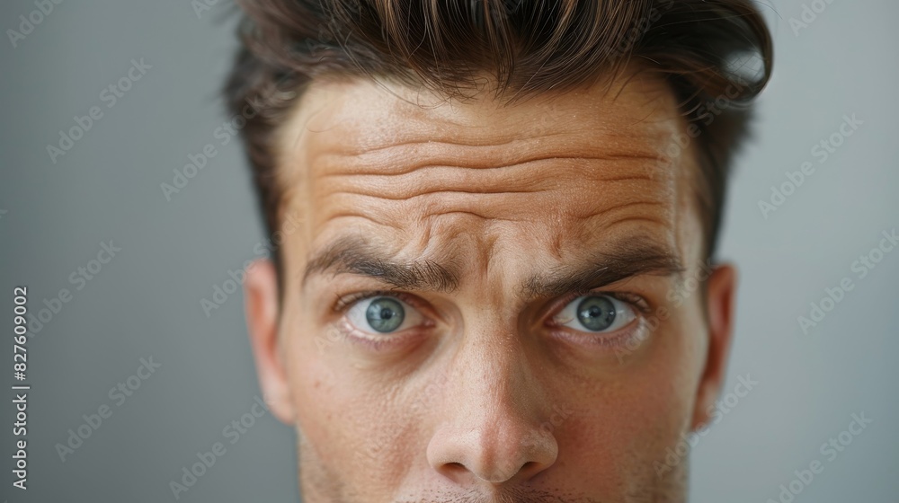 A man with a shaved head and blue eyes A man with a shaved head and blue eyes