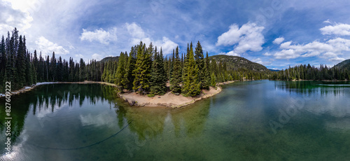 Panoramic View of Glacier Lake in Canadian Mountain Landscape.
