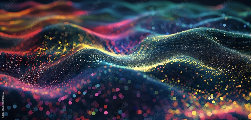 A Stunning Ultra View: Waves and Particles Dance on a Gradient Background with Colorful Particles, Creating a Mesmerizing HD Wallpaper that Captures the Harmony and Beauty of Waves and Particles Blend A Stunning Ultra View: Waves and Particles Dance on a Gradient Background with Colorful Particles, Creating a Mesmerizing HD Wallpaper that Captures the Harmony and Beauty of Waves and Particles Blend