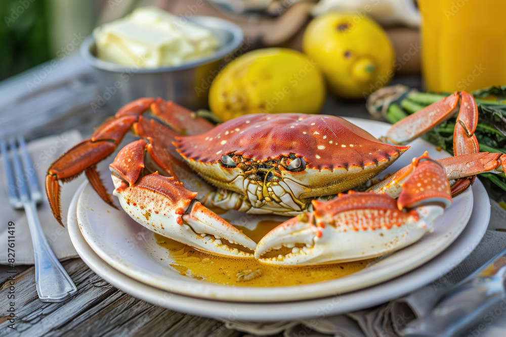 Steamed Crab on a Plate with Butter and Lemons Steamed Crab on a Plate with Butter and Lemons