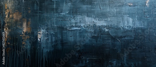Dark Blue Textured Abstract Art. A moody and dramatic abstract painting with rich textures and deep blue tones, creating an atmospheric effect.