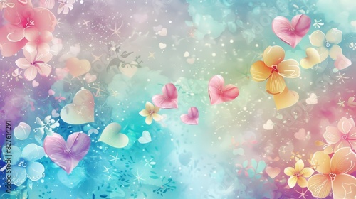 Spring background flowers and hearts postcard, banner, Design