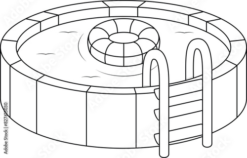 Swimming pool isolated on white background coloring page for kids. Summer activity holiday vector illustration