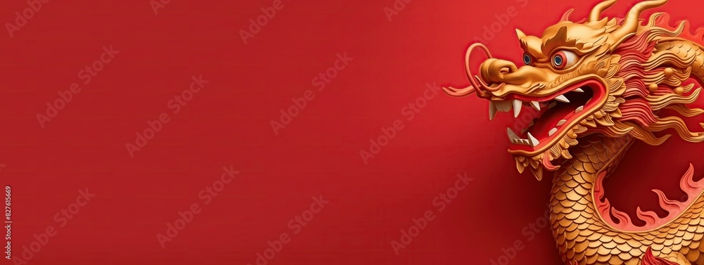 Vibrant image of a golden dragon against a red backdrop, symbolizing strength and luck for events like Chinese New Year. Vibrant image of a golden dragon against a red backdrop, symbolizing strength and luck for events like Chinese New Year.