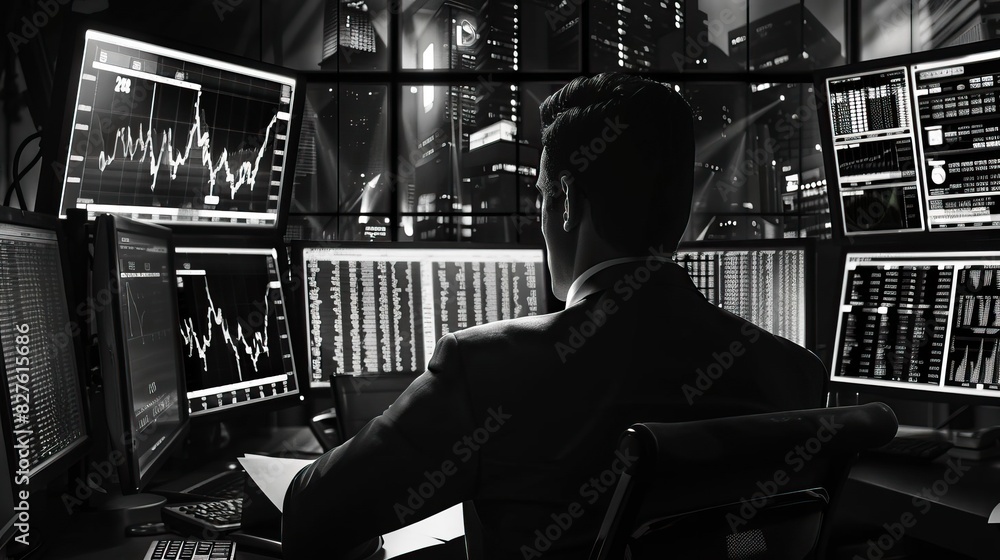 Financial analyst in a dark office Financial analyst in a dark office
