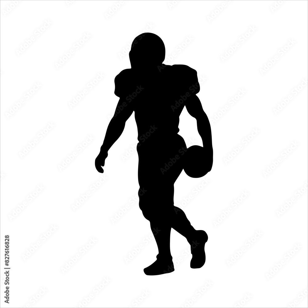 Black american football player silhouette isolated on white background.