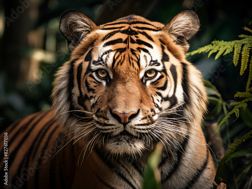 AI-generated tiger s head in jungle setting