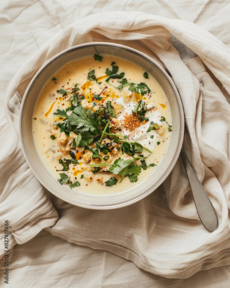 Coconut Curry Soup with Fresh Vegetables in Sunlight Coconut Curry Soup with Fresh Vegetables in Sunlight