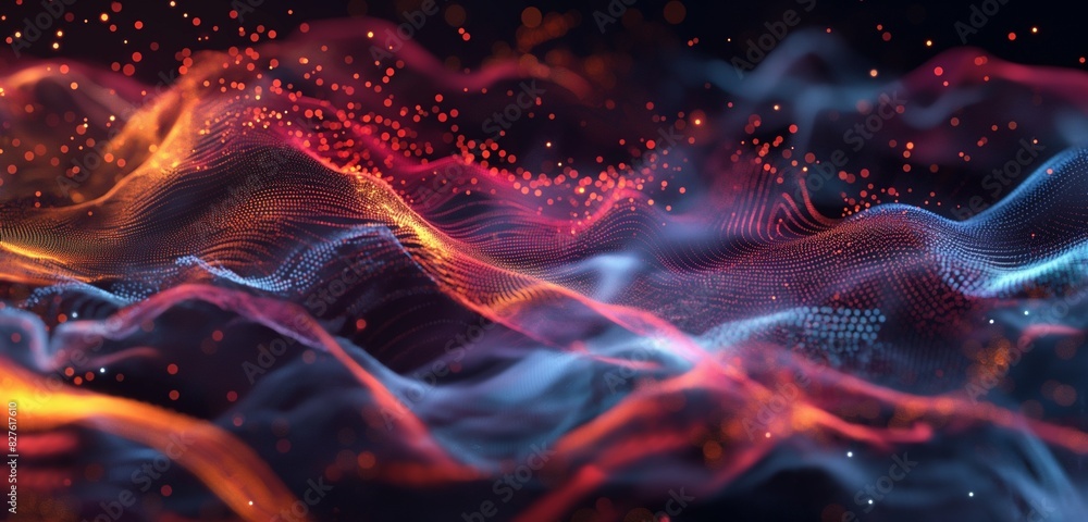 A Stunning Ultra View: Waves and Particles Dance on a Gradient Background with Colorful Particles, Creating a Mesmerizing HD Wallpaper that Captures the Harmony and Beauty of Waves and Particles Blend A Stunning Ultra View: Waves and Particles Dance on a Gradient Background with Colorful Particles, Creating a Mesmerizing HD Wallpaper that Captures the Harmony and Beauty of Waves and Particles Blend
