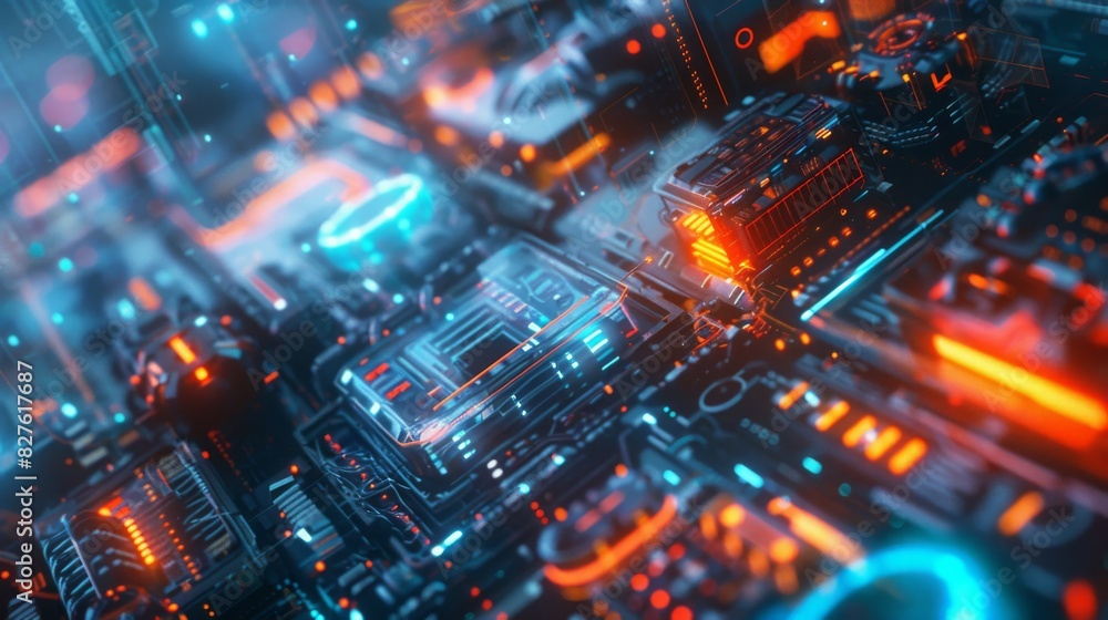 Metallic Sci-Fi Elements, Futuristic Collage with Neon Lights, Suitable for Technology Design and Posters Metallic Sci-Fi Elements, Futuristic Collage with Neon Lights, Suitable for Technology Design and Posters