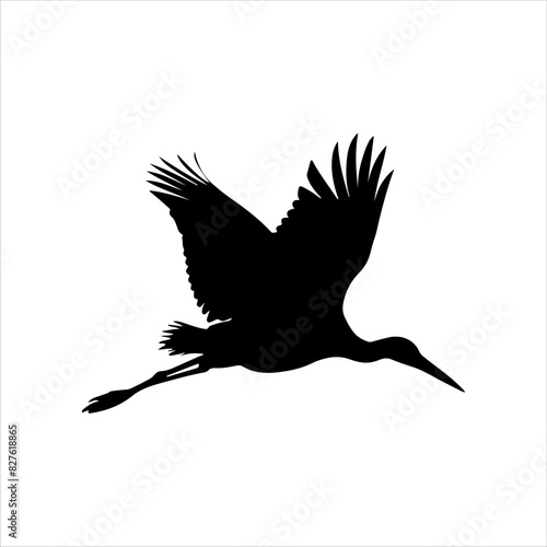 Japanese crane flying silhouette isolated on white background. Crane bird icon vector illustration design. © Techzaka