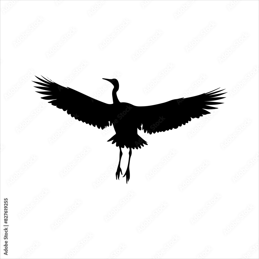 Naklejka premium Black flying crane bird silhouette isolated on white background. Crane bird icon vector illustration design.
