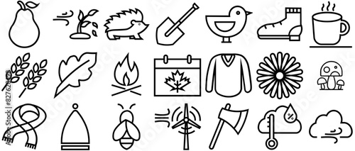 Mega Set Of Vector Autumn Season Icons Web Header Banner Design Containing Autumn,Windy,Wind,Winter Stroke Icon Collection. Vector Illustration