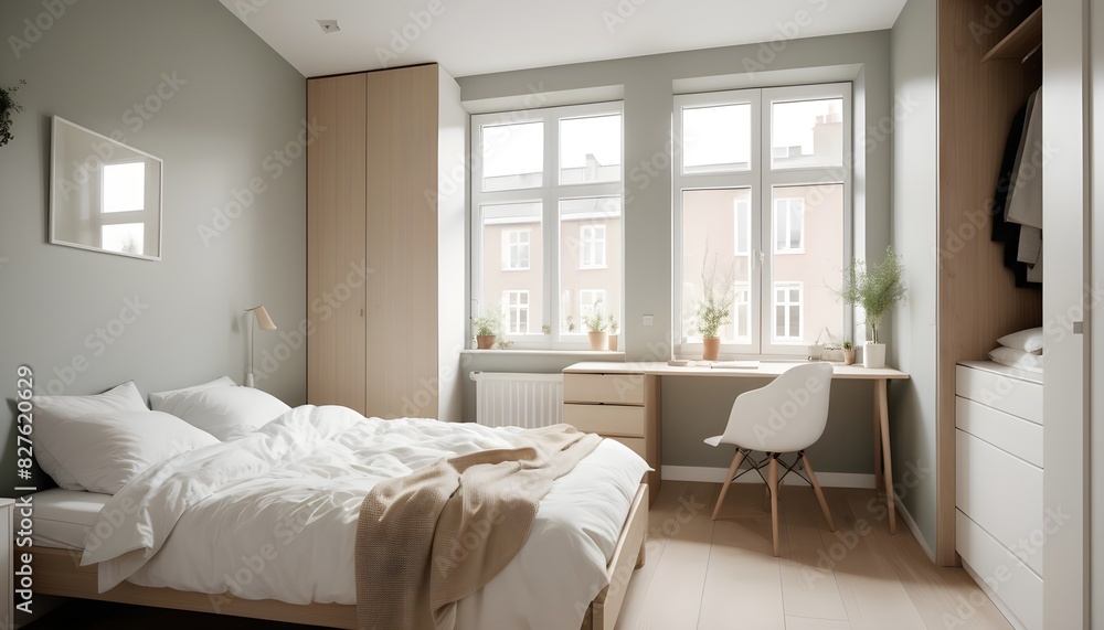 Fototapeta premium Scandinavian bedroom interior design bedroom