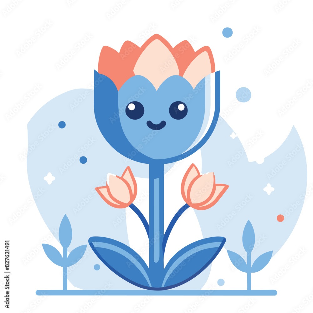 Fototapeta premium A Cartoon Blue Flower With Smiling Face