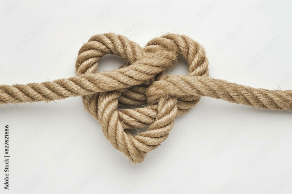 A rope is tied in a knot that looks like a heart A rope is tied in a knot that looks like a heart