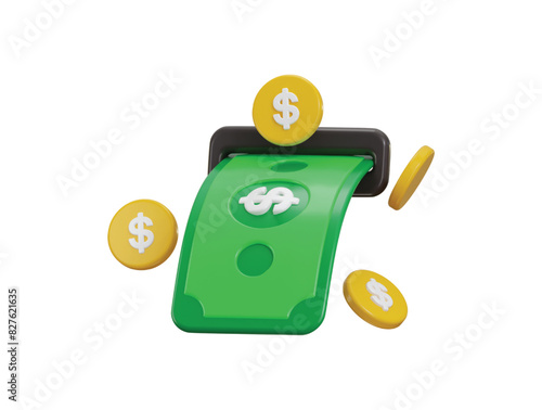 cash withdraw icon with golden coin icon 3d rendering vector illustration